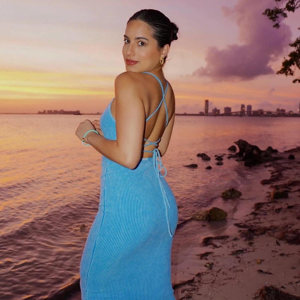 Women's Sexy Ribbed Stretch Midi Dress, Blue